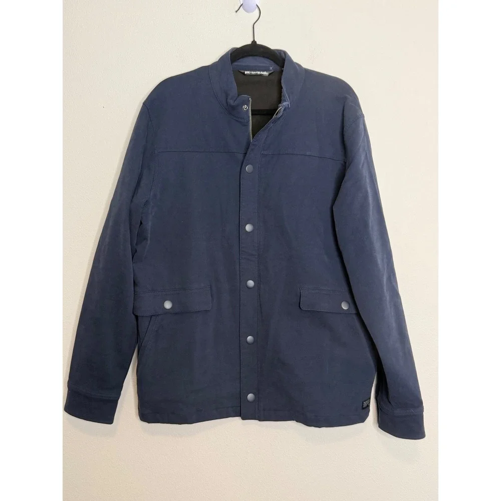 Travis Mathew Men's Navy Blue Full Zip Mock Neck Snap Front Jacket L